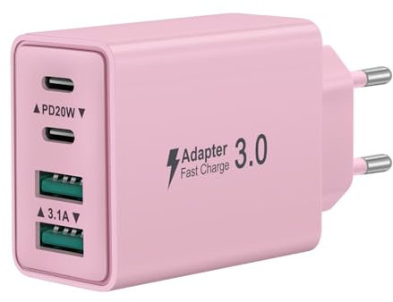 Chargeur USB C, 40W 4 Port Prise Chargeur Rapide USB C, 2Pack Multiple Secteur Double PD+QC 3.1A Type C Adaptateur pour iPhone 16 15 14 13 12 11 Pro Max 8 7 6S Plus Mini SE, iPad, Samsung Galaxy
