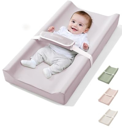 COMOMY Wedge Anti Roll Vegan Leather Baby Changing Mat, Waterproof, Purple | Wipeable Nappy Changing Pad with Soft PU Cover, Built-in Safety Straps, Anti-Slip Base for Dresser and Table, 80x40cm