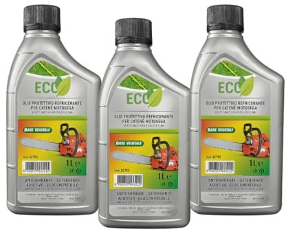 Olio per Catena per Motoseghe e Elettroseghe – Lubrificante Biodegradabile 90%, Olio Vegetale, Confezione da 1L (Set da 3), Lemag srl