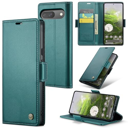 Phernykas Handyhülle für Google Pixel 10 Hülle, Google Pixel 10 Pro Hülle, Magnetische Klapphülle mit kartenfach und Standfunktion Smartphone Schutzhülle Lederhülle Flip Book Case (Blaugrün)