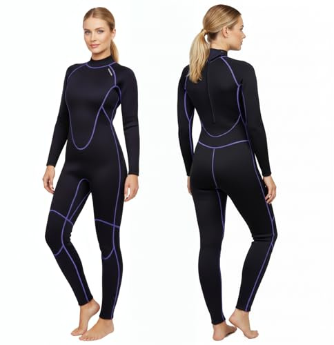PAWHITS Wetsuit für Damen, 3 mm Neopren-Ganzkörperanzug | Thermo-Langarm-Damen-Wetsuit mit Rückenreißverschluss für Gerätetauchen, Schwimmen, Surfen, Schnorcheln und Kajakfahren
