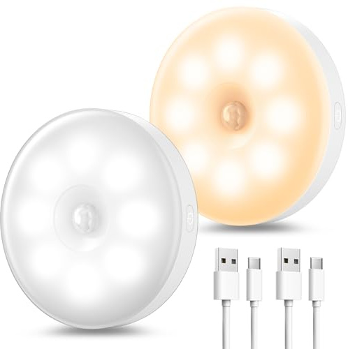 daphomeu USB Wiederaufladbares Nachtlicht mit Bewegungsmelder, Lampe mit Bewegungsmeld Innen für Schlafzimmer, Flur, Küche, Treppenbeleuchtung (2)