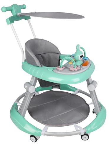 Homewell 3in1 Lauflernhilfe mit Spielzeuge und Spieluhr, Baby Gehwagen Klappbar, Gehfrei, Babywalker, 5 Höheneinstellungen, Laufstuhl Laufhilfe babys ab 6 Monaten (Grün)