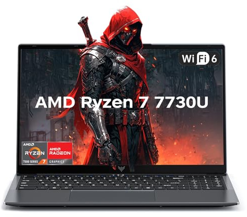 KAIGERR - laptop da gioco, 15,6 pollici con AMD Ryzen 7 7730U (8C/16T, fino a 4,5 GHz), 16 GB RAM 512 GB NVMe SSD Windows 11, Radeon RX Vega 8 Graphics, WiFi 6