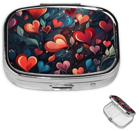 Pillendose, klein, Medizin-Organizer mit 2 Fächern, rotes Herz, Pillendose für Tasche oder Geldbörse, Mini-Metall-Pillenhalter, tragbarer Reise-Pillenbehälter für Nahrungsergänzungsmittel und Vitamine