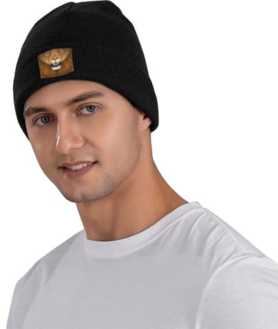 QIOEURYU Klassische gestrickte Mützen Mähnen Löwengesicht Winterwarme Mütze Herbstmützen für Frauen Männer Beanies Unisex für draußen
