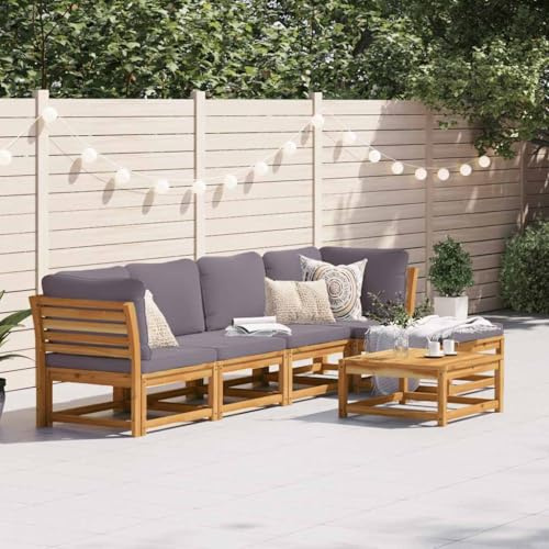 Hoopleep 6-TLG. Garten-Lounge-Set, Akazienholz Massiv, Dunkelgraue Kissen, Modulares Design für Terrasse und Außenbereich, Langlebige Sitzgruppe, Witterungsbeständig