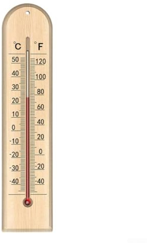 HanOaki Wandthermometer aus Holz - batteriefreies, hochgenaues Innen-/Außenthermometer für Zuhause, Lager & Labor, Naturholz, kompakte Größe (270 × 59 × 8,5 mm)