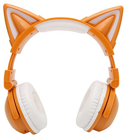 EIMSOAH Cat Ear Bluetooth Headphones, Cute LED Light Up Wireless and Wired Headset with Built in Mic and Adjustable Headband, for Kids Teens Adults Online Learning Travel (Yellow)