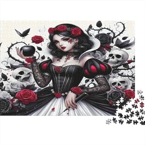 Portrait Femme Gothique Puzzle 1000 Pièces pour Adultes Papier Déco Rose Noire Crâne Puzzle en Famille Cadeau Détente 38x26cm/1000pcs