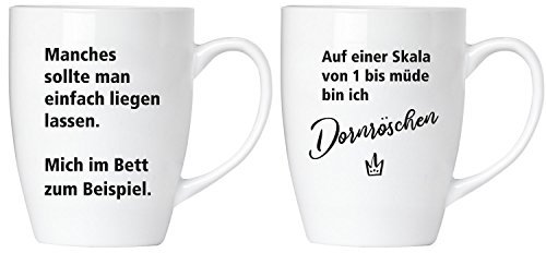 BRUBAKER Dornröschen - Tassen Set inkl. Geschenkpackung und Grußkarte - Auf einer Skala von 1 bis müde bin ich Dornröschen - Kaffeetassen Geschenkset - Kaffeebecher Lustig aus Keramik