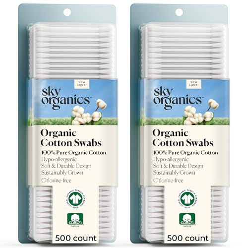 Sky Organics Organic Cotton Swabs 1000 Ct, 100% Pure, Naural, Chlorine-Free