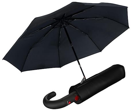 Knirps Taschenschirm T.260 Medium Duomatic Black – Auf-Zu-Automatik – Sturmfest – Windproof – Rundhakengriff – Schwarz