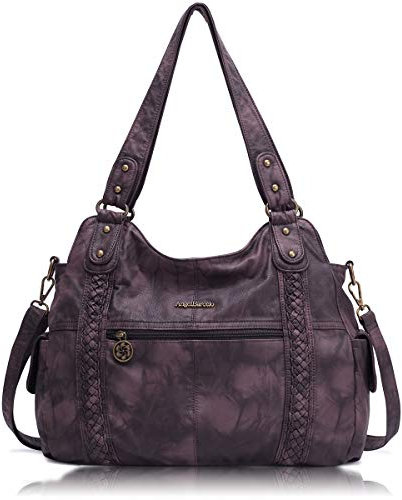 Angel Barcelo Große Damen-Handtasche, Hobo-Schultertasche, gewaschenes Leder, Large