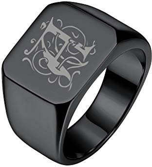 Custom4U Herren-Siegelring, personalisierbar, Monogramm-Gravur, Quadrat/Kreis/Kreuz/Pfeil aus Edelstahl/Gold/Schwarz, Größe 54-66.5 Personalisierbar Männer Jungen ,