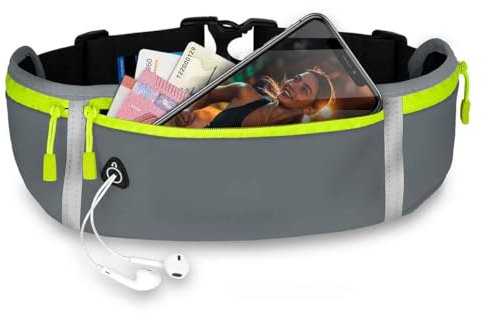 ONEFLOW Premium Handy Laufgürtel für alle CAT Handys | Handytasche Sport Handyhalter für Joggen, Laufen - Lauftasche Atmungsaktiv mit Reflektorstreifen Gürteltasche, Grau