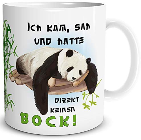 TRIOSK Panda Tasse mit Pandabär Spruch lustig Ich kam sah und hatte direkt keinen Bock Pandaliebe Geschenk für Arbeit Büro Frauen Freundin