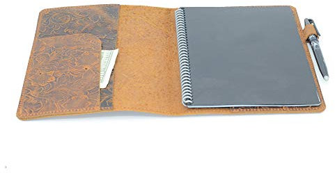 JJNUSA Kompatibel mit Rocketbook Cover handgefertigtes Notizbuch aus echtem Leder für Everlast, Fusion, Wave Moleskin A5 mit Stiftschlaufe und Kartenhalter, Executive 22,4 x 15,2 cm, Blume