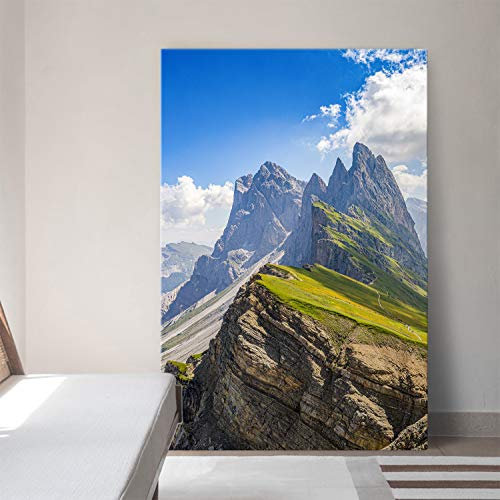 80x120cm großes Hochformat Leinwand-Bild auf 4cm Keilrahmen. Motiv - Geisslergruppe, Dolomiten als XXL Wandbild für Wohnzimmer und Schlafzimmer. Große Bilder. Für eine atemberaubende Betrachtung