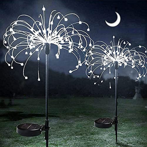 ZVO Luci Solari per Giardino, 2 Pezzi 150 LED Lucine da Esterno Energia Solare Fuochi d'artificio, 2 Modalità di Lampada Decorazioni Impermeabile IP65 per Vialetto Prato Matrimoni Recinzione(Bianco)
