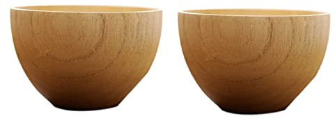 Japanische Holz Reisschale Suppenschale Salatschüssel, 2er-Set Rund Holz Schüssel Salat- Und Obstschale Holzschale, Ramen Schüssel Set Für Salat, Reis, Nudel, Suppen, Desserts, Knabbereien (9.8X6.3CM)
