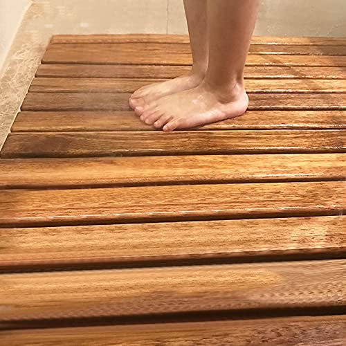 GLP Badvorleger aus Teakholz, rutschfest, Bambus-Badematte für Dusche, umweltfreundlicher Teppich für Badezimmer, drinnen und draußen, hellbraun (Größe: 50 x 70 cm)