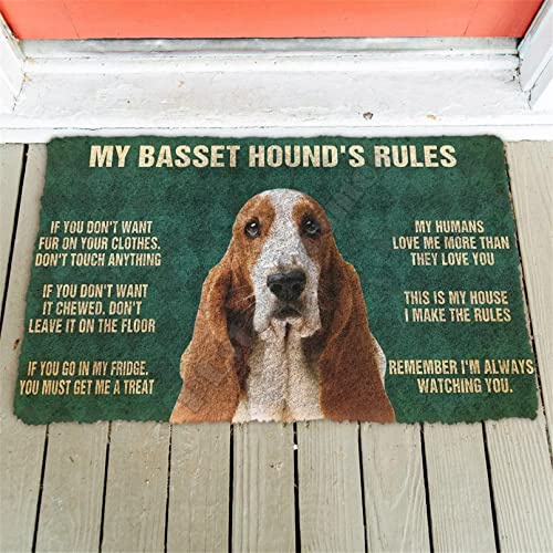 WZXKR Doormat Printed 3D My Basset Hound'S Rules Doormat Non Slip Door Floor Mats Decor Porch Doormat Entrance Doormat Interior Doormat-40X60CM