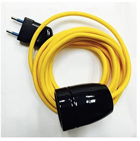 LnD- Lampe Baladeuse Câble 3 Mètres Pour Ampoule - Fils électriques 2 x 0,75 mm2 - Douille en Porcelaine Culot E27 - Puissance 100W/230V - Rose Fluo