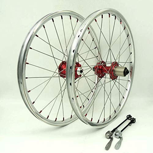 LSRRYD Fahrrad Laufradsatz 20 BMX Fahrradradsatz 406mm Silber Beach Cruiser Fahrrad Vorder- Und Hinterrad Stahl 28H QR Für 8/9/10 Geschwindigkeitskassette (Color : Red hub)