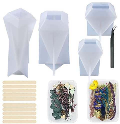 Woohome Kristallturm Schmuck Epoxidharz Silikonform, 4 Stück Wirbelkörper Gießform Resin Form Turm Silikonform für Schmuck mit Trockenblumen, Pinzette für DIY Harzblumen Kristalle