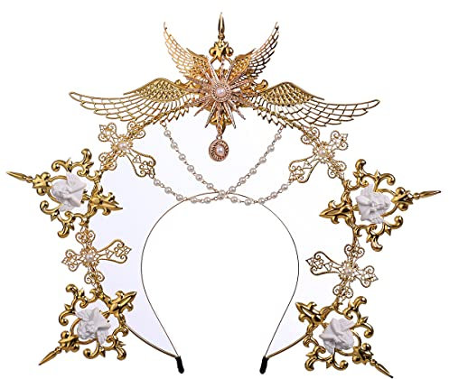 BLESSUME Damen-Stirnband Heiligenschein, Krone, Maria, Göttin, Halloween-Kostüm, Kopfbedeckung (Gold 21)