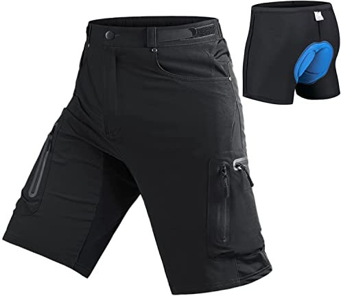 Seltrue MTB Hose Herren Radhose, Schnelltrocknende MTB Shorts mit 4D Sitzpolster, Mountainbike Hose Herren Fahrradhose, Elastische Radlerhose Outdoor Bike Shorts mit Verstellbaren Klettverschlüssen