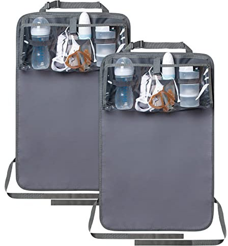 Termichy Rückenlehnenschutz auto kinder Wasserdichtes Auto Organizer mit Abnehmbare Aufbewahrungstasche (Grau,2 Stück)