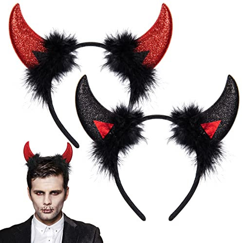 Hifot 2pièces Corne Diable Serre Tete Diable Cheveux Bandeau Cornes Accessoire Halloween Carnaval Serre Tete Halloween Femme