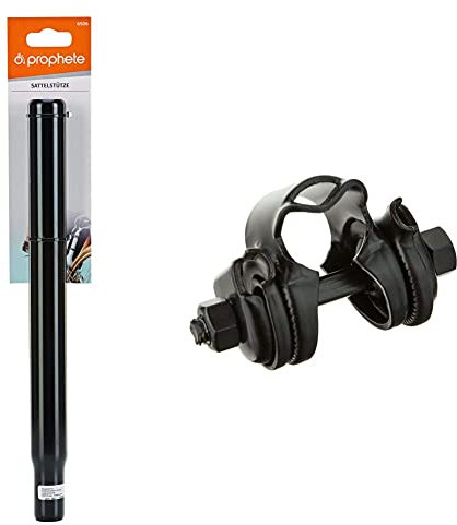 Prophete 6506 Unisex – Erwachsene Sattelstütze Stahl, Länge: 300mm,Ø27,2mm,Farbe:schwarz,OneSize & 6533 Fahrrad Sattelkloben / Sattelbefestigung - schwarz L
