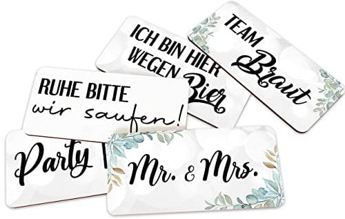 Holzura Hochzeitsdeko Fotobox Accessoires Hochzeit Requisiten, Schilder Holz mit Sprüchen, Wedding Props, Photo Booth (5er Set bedruckt)