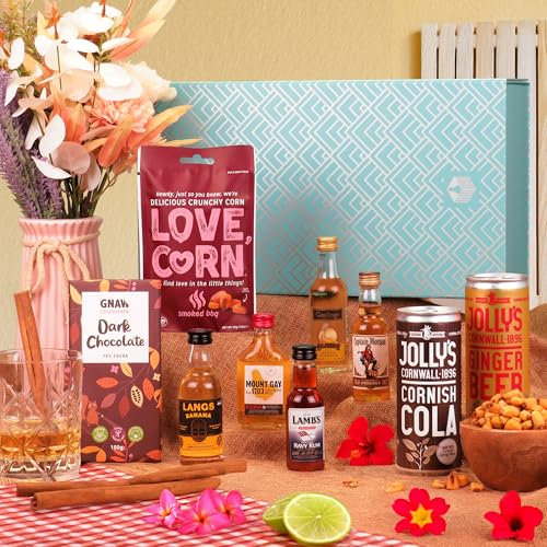 Rum Miniatures Variety Gift Set | Hamper with Five 5cl Miniatures, Mixers and Snacks in a Gift Box