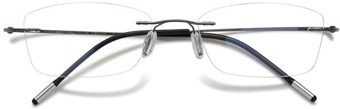 VEVESMUNDO Randlos Titan Lesebrille Anti Blaulicht Ultraleicht Metall Blaulichtfilter Sehhilfe Lesehilfe Brillen Ohne Rahmen für Herren Damen (1 Stück Grau, 2.0)
