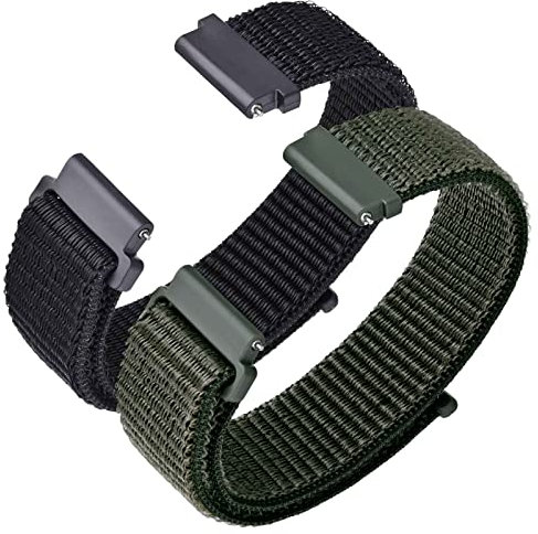 ANNEFIT Nylon Bracelets de Montre 22mm, 2pcs Réglable Bracelet à Libération Rapide pour Femme et Homme (Noir et Vert Armée)