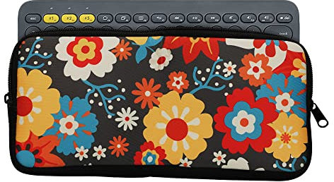kwmobile Tastatur-Hülle kompatibel mit Logitech K380 - Neopren Schutzhülle Case Tasche für Tastatur - Vintage Blumen Orange Rot Weiß