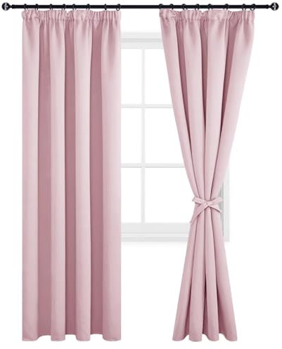 DWCN Vorhänge Wohnzimmer Verdunkelungsvorhang Gardinen mit Kräuselband Gardinen Vorhang Blickidcht Winter Wärmehaltung, 228x167cm(HöhexBreite), Blush Pink, 2er Set