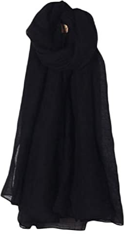 Damen-Schal, einfarbig, lang, Vintage-Stil, Baumwolle, Leinen, großer Schal, Hijab, elegant, leicht, groß für Kopftuch, warmer Halstuch