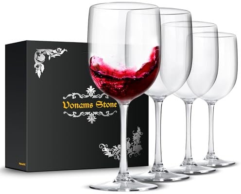 Vonams Stone Copas de vino irrompibles de 16 onzas – inastillables, reutilizables, vasos para bebidas (juego de 4) para interiores y exteriores, viajes, piscina, camping, playa, picnic