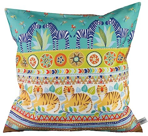 bettina bruder - Kissenhülle Kissenbezug 40 cm x 40 cm - Zebra Afrika Bordüre Tiger Blumen Punkte türkis grün braun bunt
