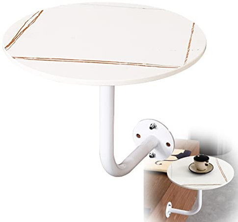 Fodalob Klassische Bistro-Kneipenmöbel- Weißer Steinplattentisch mit Eisensockel, geeignet für Wohnzimmer, Restaurant-Bistrotisch – Wandmontage, Φ40 cm, niedrige Höhe 40 cm