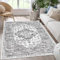 Enyhom Vintage Wohnzimmer Teppich, 90 x 150 cm Schlafzimmer Teppich Bohemian Waschbarer Kurzflor Weich Carpet rutschfest Rückseite Traditioneller Teppiche für Esszimmer Küchen Büro, Grau