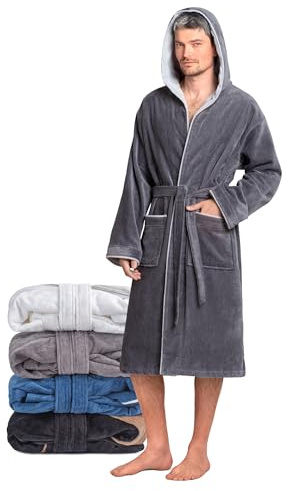 Twinzen Bademantel Herren Frottee Velour - Baumwollsamt Morgenmantel - Baumwollvelours OekoTex Extra Weich