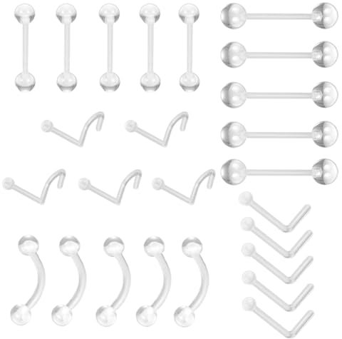 JTKREW 25Pcs Piercing Retainer aus Kunststoff für Lippen-, Zungen-, Augenbrauen-, Labret-, Tragus-, Helix-, Knorpel-, Lippen-, Nasen- und Bauchnabelpiercings