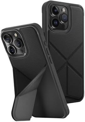 UNIQ Transforma Handyhülle für iPhone 15 Pro, AiroGroove™ Bumper-Technologie, leicht, schlankes Design, Schwarz