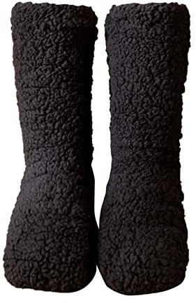 UnoSheng Schwarze Socken Wintermode-Schlafzimmer für Frauen, die einfarbige -Teppich-Socken tragen, verdickte -Schlaf-Schnee-Socken Strümpfe Aus Wolle (Black, One Size)